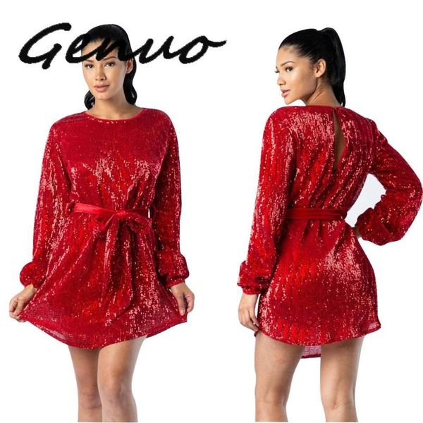 casual dresses genuo autumn women red sequins o-neck long sleeve sashes waist slim dress elegant night club party mini vestidos, Black;gray
casual dresses genuo autumn women red sequins o-neck long sleeve sashes waist slim dress elegant night club party mini vestidos, Black;gray