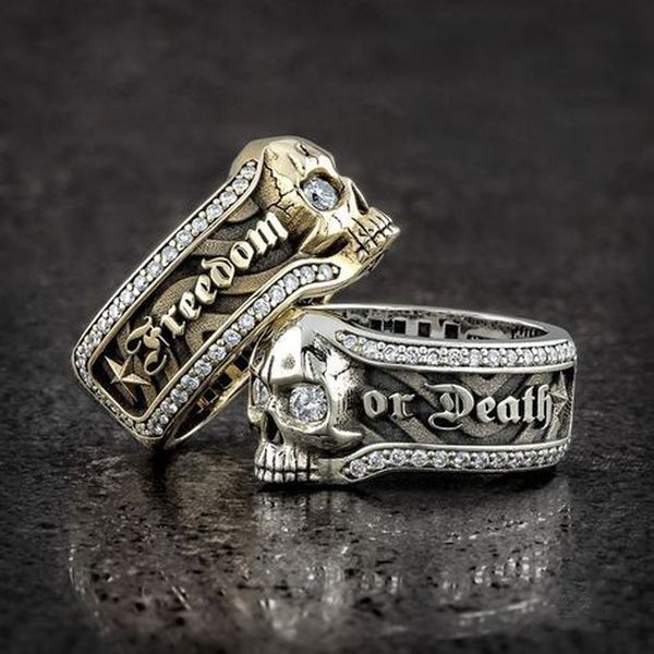 plated beset ring selling three heroes skull ring men's hip hop punk ribbon symbol jewelry alloy, Silver
plated beset ring selling three heroes skull ring men's hip hop punk ribbon symbol jewelry alloy, Silver