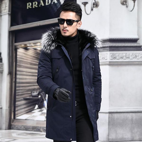 men's leather & faux haining men sent to overcome the 2021 winter mink bladder raccoon fur collar fashion coat, Black
men's leather & faux haining men sent to overcome the 2021 winter mink bladder raccoon fur collar fashion coat, Black