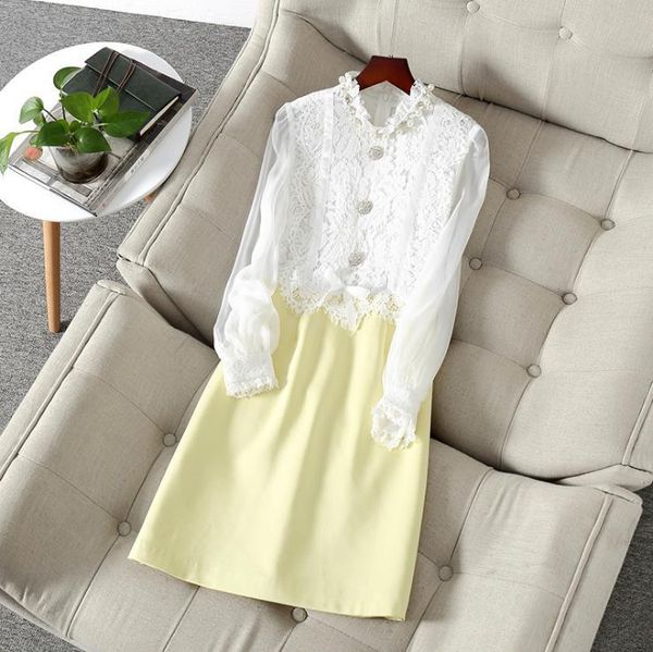 european and american women's dresses for spring long lantern sleeve nail bead lace fashionable dress 001f, Black;gray
european and american women's dresses for spring long lantern sleeve nail bead lace fashionable dress 001f, Black;gray
