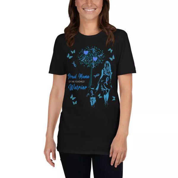 proud mama of the toughest warrior ovarian cancer awareness blue ribbon t-shirt, White;black
proud mama of the toughest warrior ovarian cancer awareness blue ribbon t-shirt, White;black