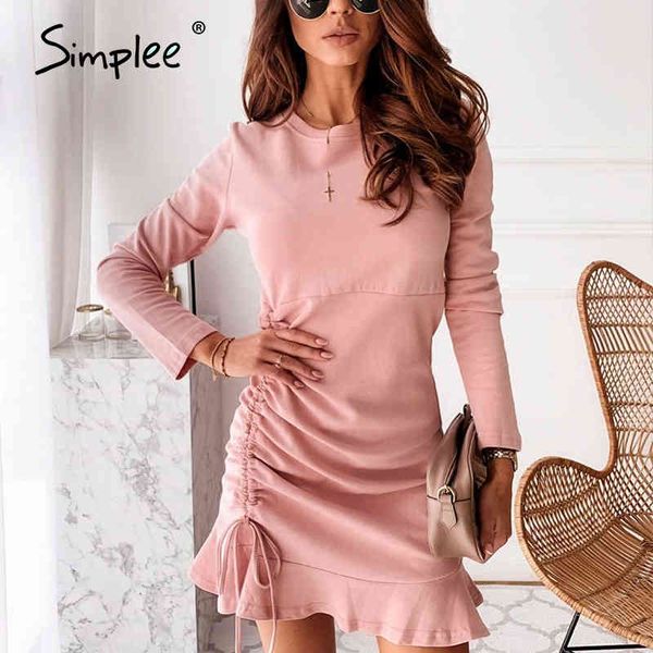 short solid pink winter women lace up party long sleeve dresses ruffles club ruched dress vestidos 210414, Black;gray
short solid pink winter women lace up party long sleeve dresses ruffles club ruched dress vestidos 210414, Black;gray