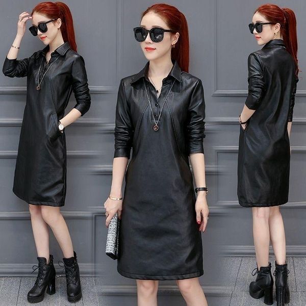 casual dresses leather dress 2021 spring and autumn korean style slim fit base shirt pu sheath, Black;gray
casual dresses leather dress 2021 spring and autumn korean style slim fit base shirt pu sheath, Black;gray