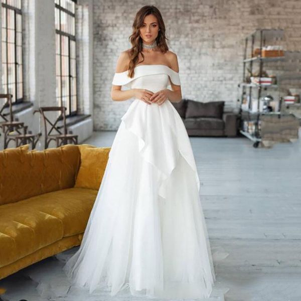 other wedding dresses uzn chic ivory a-line satin and tulle modern strapless off shoulder straps brial gown idos de novia 2022, White
other wedding dresses uzn chic ivory a-line satin and tulle modern strapless off shoulder straps brial gown idos de novia 2022, White