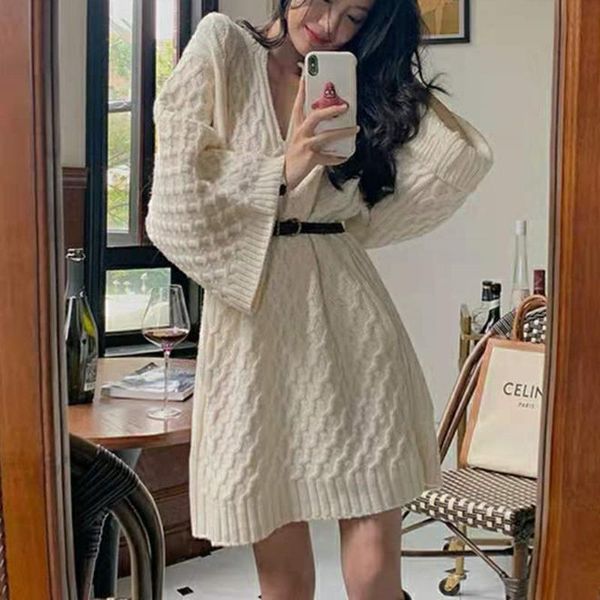 casual dresses autumn winter women long sleeve sweater dress v-neck pullover loose korean thick warm vintage knitted robe femme vestidos, Black;gray
casual dresses autumn winter women long sleeve sweater dress v-neck pullover loose korean thick warm vintage knitted robe femme vestidos, Black;gray