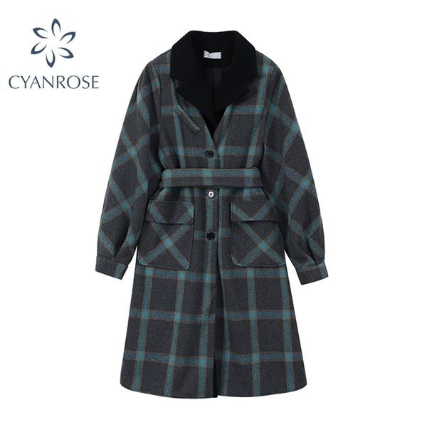 winter turn down collar women woolen coat plaid print elegant wool jacket female casual vintage korean long outwear cloak 210515, Black
winter turn down collar women woolen coat plaid print elegant wool jacket female casual vintage korean long outwear cloak 210515, Black