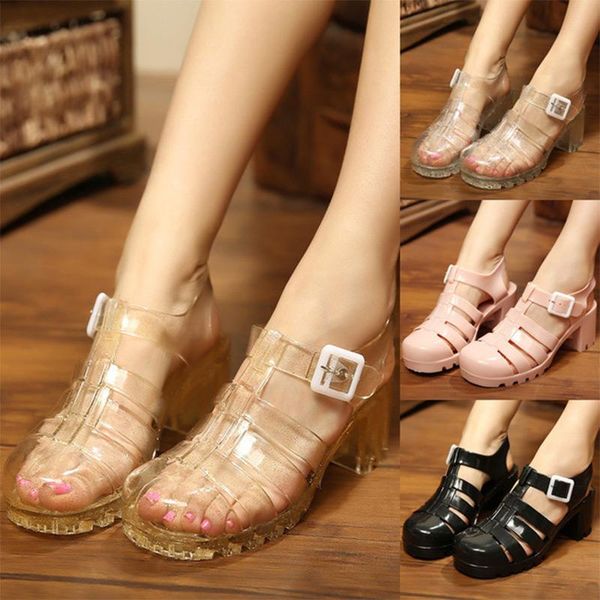 summer jelly shoes women's square heel transparent sandals platform casual round toe fashion beach wer4, Black
summer jelly shoes women's square heel transparent sandals platform casual round toe fashion beach wer4, Black