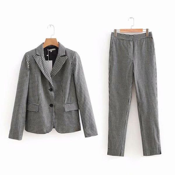 women's two piece pants 2 outfits for women 2021autumn fashion wild plaid single-breasted blazer + casual trousers set and, White
women's two piece pants 2 outfits for women 2021autumn fashion wild plaid single-breasted blazer + casual trousers set and, White