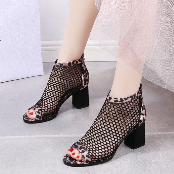 sandals high-heeled women's 2021 fashion summer mesh thick with leopard fish mouth joker hollow shoes cool boots., Black
sandals high-heeled women's 2021 fashion summer mesh thick with leopard fish mouth joker hollow shoes cool boots., Black