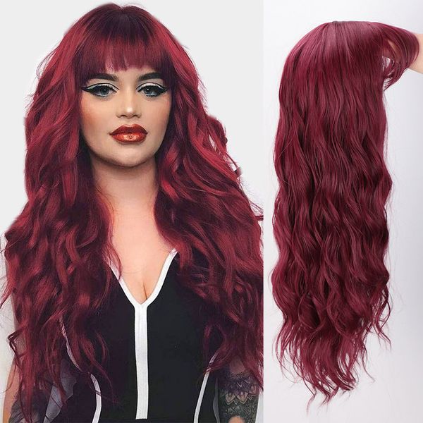 synthetic wigs water wave long red cosplay wig with bangs for women pink brown black heat resistant false hair
synthetic wigs water wave long red cosplay wig with bangs for women pink brown black heat resistant false hair