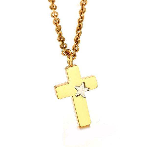 tiny gold star inlay cross necklace in stainless steel gift for her pendant necklaces, Silver
tiny gold star inlay cross necklace in stainless steel gift for her pendant necklaces, Silver