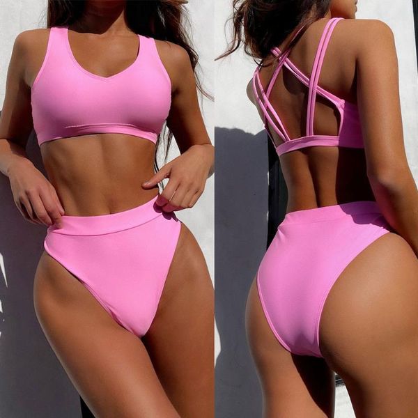 women's swimwear high waist bikini 2021 solid swimsuit push up back cross women cut bathing suits beachwear biquini, White;black
women's swimwear high waist bikini 2021 solid swimsuit push up back cross women cut bathing suits beachwear biquini, White;black