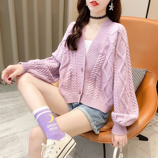 luxury ets solid color twist short v-neck sweater coat women's 2021 autumn korean loose knit cardigan top, Black;brown
luxury ets solid color twist short v-neck sweater coat women's 2021 autumn korean loose knit cardigan top, Black;brown
