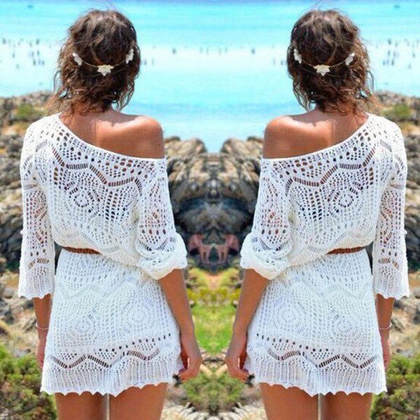 women's swimwear women lace crochet bikini cover ups bathing suit fashion summer beach dress beachwear no belt, White;black 
women's swimwear women lace crochet bikini cover ups bathing suit fashion summer beach dress beachwear no belt, White;black