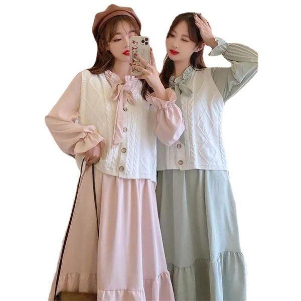 casual dresses spring and autumn fashion bowknot dress sweater college style skirt vest women's two-piece early set, Black;gray
casual dresses spring and autumn fashion bowknot dress sweater college style skirt vest women's two-piece early set, Black;gray