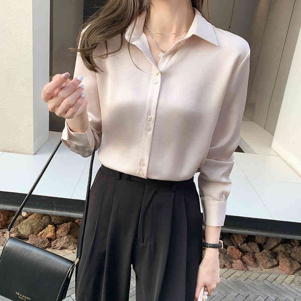 women satin silk and blouses feminine blouse long sleeve office ladied turn-down collar ol style loose shirts 210416, White
women satin silk and blouses feminine blouse long sleeve office ladied turn-down collar ol style loose shirts 210416, White