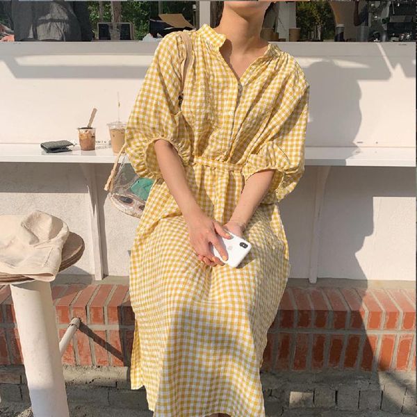 casual dresses 2021 chic summer plaid lazy style sweet sunscreen lace up loose short sleeve all-match yellow dress vestidos, Black;gray
casual dresses 2021 chic summer plaid lazy style sweet sunscreen lace up loose short sleeve all-match yellow dress vestidos, Black;gray
