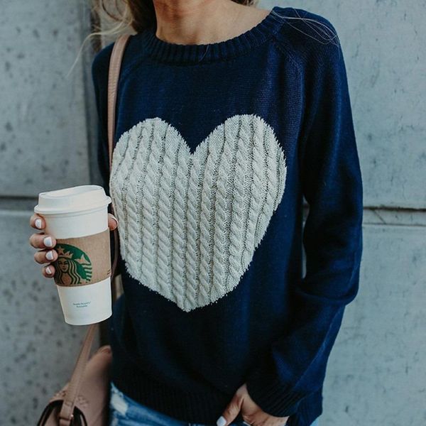 women's sweaters ladies sweater autumn and winter fashion knitted heart pattern wild casual long sleeved, White;black
women's sweaters ladies sweater autumn and winter fashion knitted heart pattern wild casual long sleeved, White;black