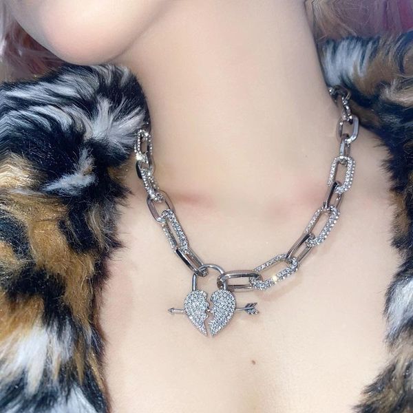 pendant necklaces 2021 cuba hip hop crystal thick chain lock arrows heart necklace for women girl party rock jewelry colliers gifts, Silver
pendant necklaces 2021 cuba hip hop crystal thick chain lock arrows heart necklace for women girl party rock jewelry colliers gifts, Silver