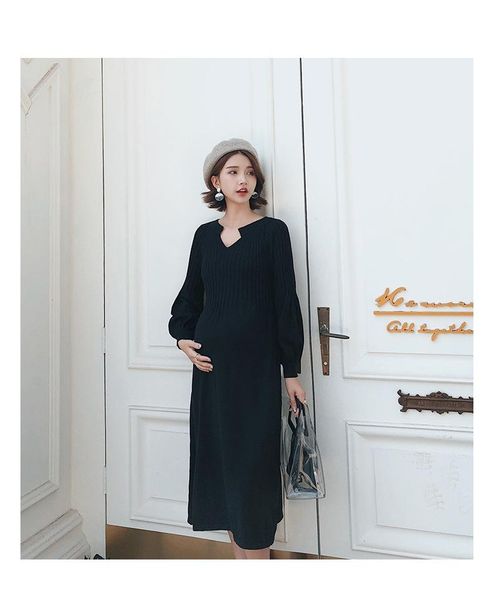 fashion maternity dress high waist loose spring autumn winter skirt pregnancy clothes for knit pregnant women sweater dresses, White