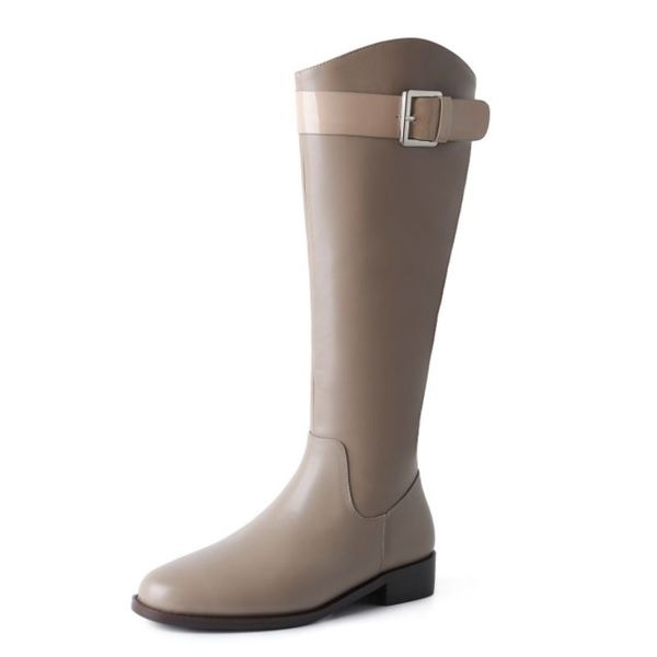 New Ladies Knee High Boots Real Leather Buckle Winter WomanS Long Boots Fashion Casual Boot Footwear Size 34-40, Black