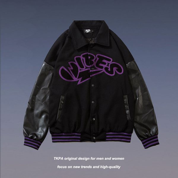 tkpa high street patchwork pu leather vibe style baseball jacket men's and women's american street letter embroidered jacket, Black;brown
tkpa high street patchwork pu leather vibe style baseball jacket men's and women's american street letter embroidered jacket, Black;brown