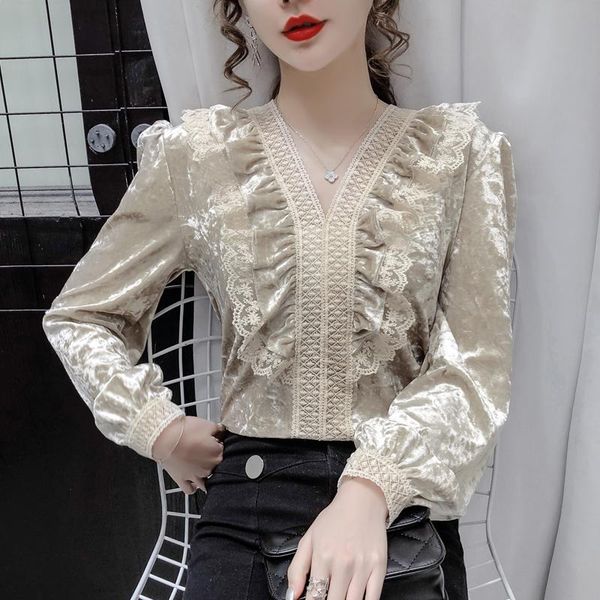 women's blouses & shirts xxl v neck lace velvet blouse elegant winter warm long sleeve ol lady office blusas autumn spring shirt party, White
women's blouses & shirts xxl v neck lace velvet blouse elegant winter warm long sleeve ol lady office blusas autumn spring shirt party, White