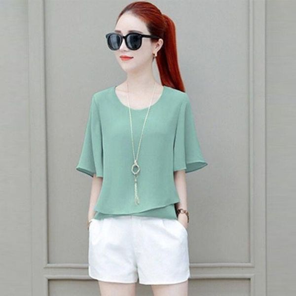 women's blouses & shirts 2021 women spring summer style chiffon lady casual short flare sleeve o-neck green black blusas, White
women's blouses & shirts 2021 women spring summer style chiffon lady casual short flare sleeve o-neck green black blusas, White