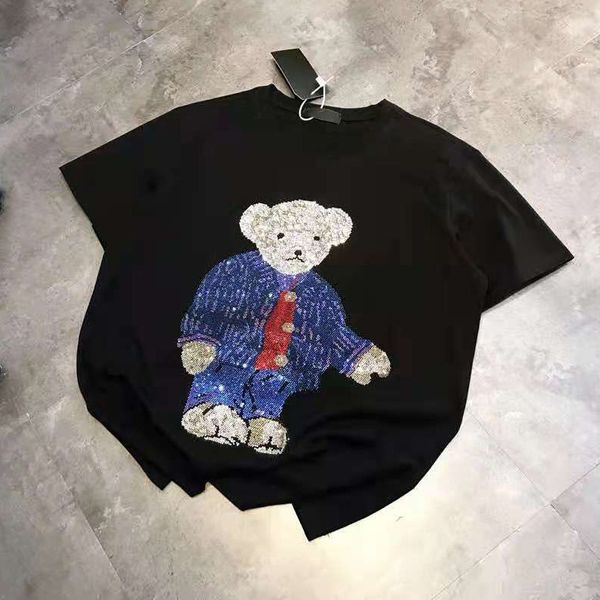 european heavy industry bear drill t-shirt women's large version short sleeve 2021 new loose black base coat, White
european heavy industry bear drill t-shirt women's large version short sleeve 2021 new loose black base coat, White