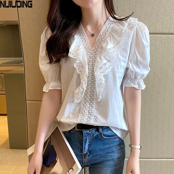 elegant v-neck ruffles women chiffon blouse shirts summer flare sleeve hollow out blouses femme 210514, White
elegant v-neck ruffles women chiffon blouse shirts summer flare sleeve hollow out blouses femme 210514, White