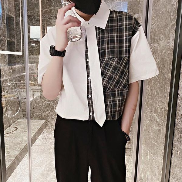 men's casual shirts 2021 fashion plaid men short sleeve streetwear korean version loose social party student shirt camisas para hombre, White;black
men's casual shirts 2021 fashion plaid men short sleeve streetwear korean version loose social party student shirt camisas para hombre, White;black