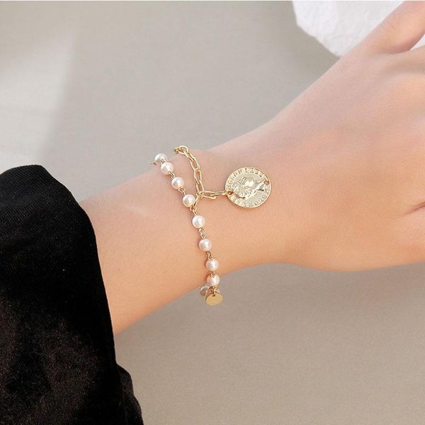 link, chain real freshwater pearls bracelets s925 retro portrait pearl bracelet personality asymmetric coin thick, Black
link, chain real freshwater pearls bracelets s925 retro portrait pearl bracelet personality asymmetric coin thick, Black