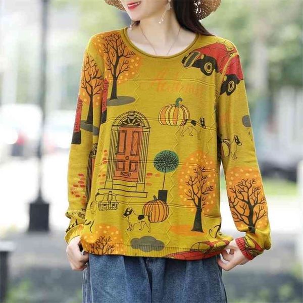 women's retro plus size round neck sweater spring and autumn all-match thin printed women 210427, White;black
women's retro plus size round neck sweater spring and autumn all-match thin printed women 210427, White;black