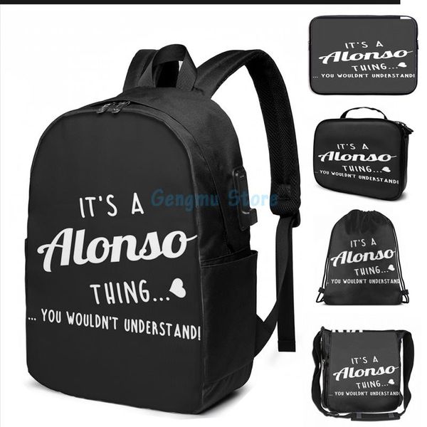 funny graphic print its a alonso thing you couldnt understand usb charge backpack men school bags women bag travel laptop
funny graphic print its a alonso thing you couldnt understand usb charge backpack men school bags women bag travel laptop