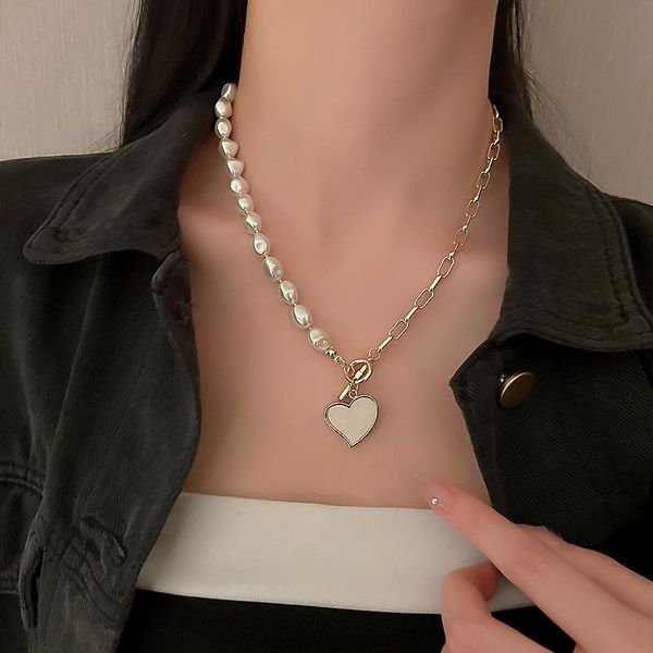 pendant necklaces korean style natural baroque pearl crystal for women long chain enamel heart statement jewelry, Silver
pendant necklaces korean style natural baroque pearl crystal for women long chain enamel heart statement jewelry, Silver
