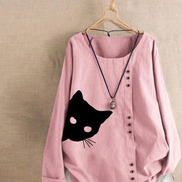 plus size fashion cotton women shirts linen cat print casual buttons loose v neck female womens long sleeve shirt, White
plus size fashion cotton women shirts linen cat print casual buttons loose v neck female womens long sleeve shirt, White