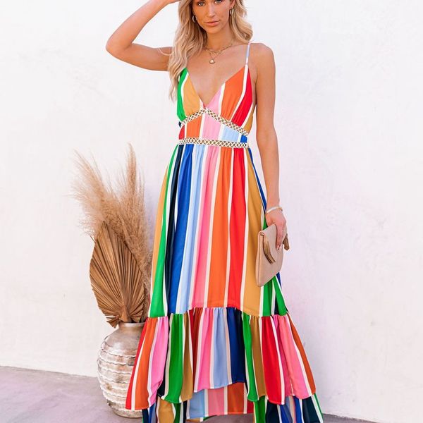 deep v neck backless striped maxi woman dress summer party rainbow spaghetti strap long dresses for women robe femme 210423, Black;gray
deep v neck backless striped maxi woman dress summer party rainbow spaghetti strap long dresses for women robe femme 210423, Black;gray