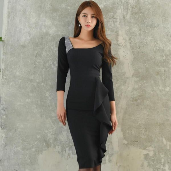 casual dresses 2021 autumn oblique ruffles drilling slim midi pencil women's black dress, Black;gray
casual dresses 2021 autumn oblique ruffles drilling slim midi pencil women's black dress, Black;gray