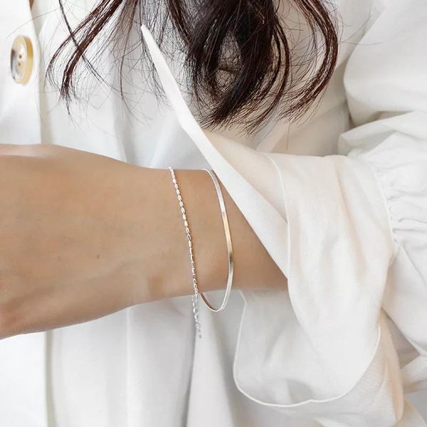 link, chain 925 sterling silver bracelet personality double-layer fashion simple student female hand jewelry, Black
link, chain 925 sterling silver bracelet personality double-layer fashion simple student female hand jewelry, Black