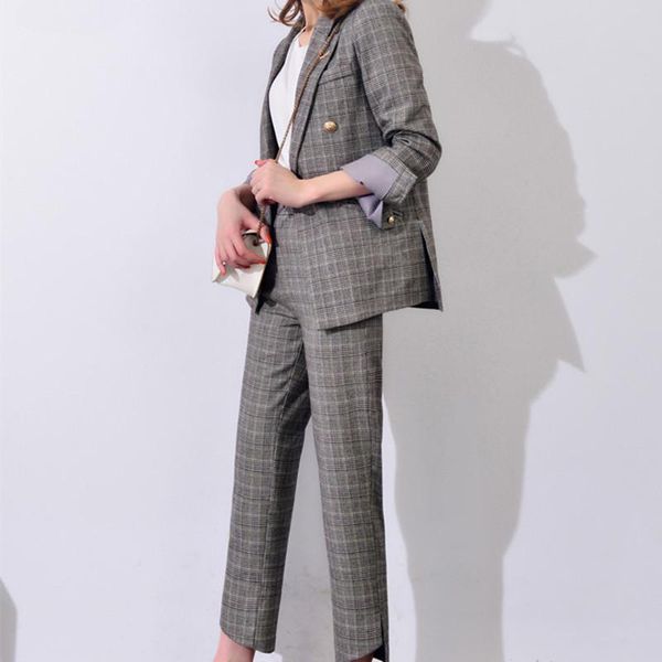 women's suits & blazers 2021 womens business polyester retro lattice calca feminina mid long blazer and pants set cj059, White;black
women's suits & blazers 2021 womens business polyester retro lattice calca feminina mid long blazer and pants set cj059, White;black