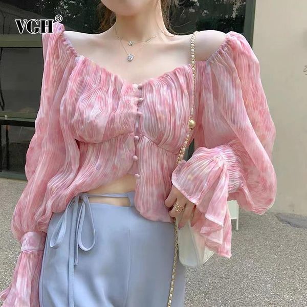 women's blouses & shirts vgh vintage pink pleated ditsy floral females square collar long sleeve korean short slim summer 2021, White
women's blouses & shirts vgh vintage pink pleated ditsy floral females square collar long sleeve korean short slim summer 2021, White
