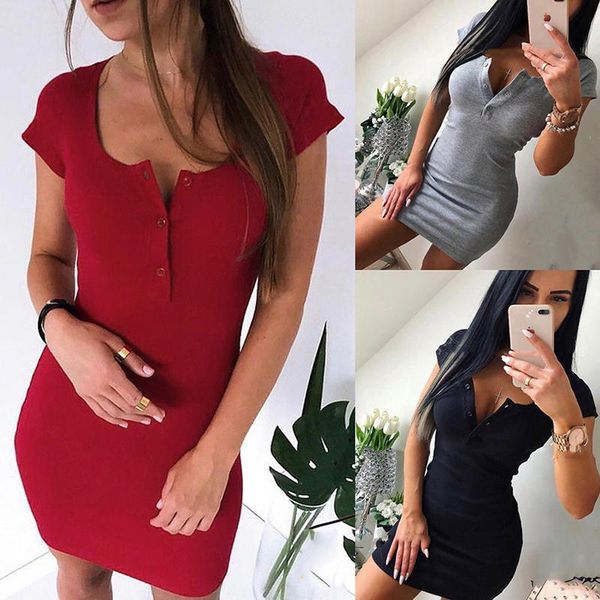 casual dresses summer women fashion chest button v neck mini bodycon sheath dress o-neck short sleeve slim, Black;gray
casual dresses summer women fashion chest button v neck mini bodycon sheath dress o-neck short sleeve slim, Black;gray