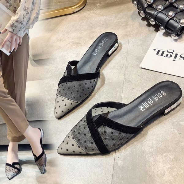 slippers female summer wear 2021 korean student pointed bow net wave point one word sandal roman shoes, Black
slippers female summer wear 2021 korean student pointed bow net wave point one word sandal roman shoes, Black