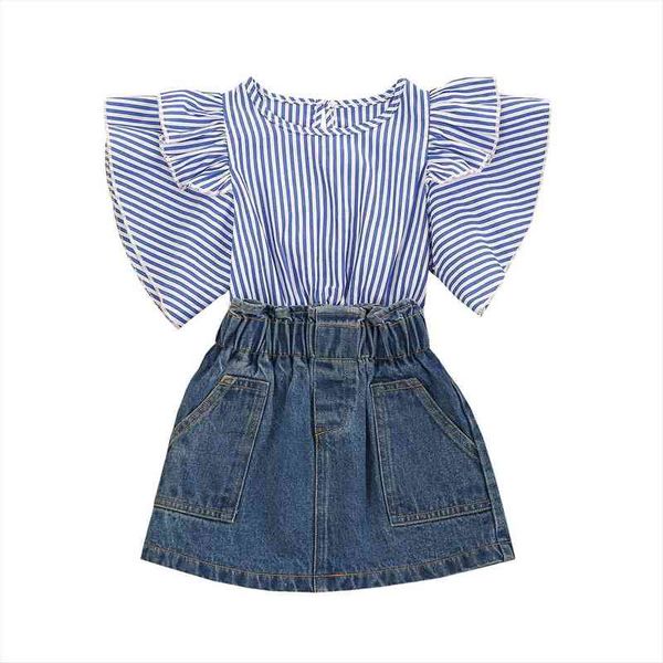 summer fashion kids girls clothes sets striped print fly sleeve pullover denim a line skirts, White
summer fashion kids girls clothes sets striped print fly sleeve pullover denim a line skirts, White