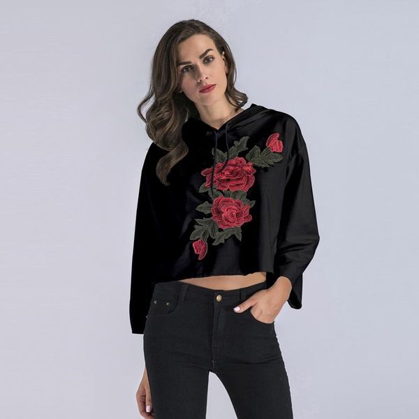 women's hoodies & sweatshirts long sleeve sweatshirt embroidered floral loose casual hooded short top, Black
women's hoodies & sweatshirts long sleeve sweatshirt embroidered floral loose casual hooded short top, Black
