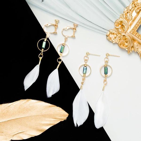 clip-on & screw back grace jun clip on earrings and drop pierced for choose white feather crystal gold color long luxury jewelry accessory, Silver
clip-on & screw back grace jun clip on earrings and drop pierced for choose white feather crystal gold color long luxury jewelry accessory, Silver