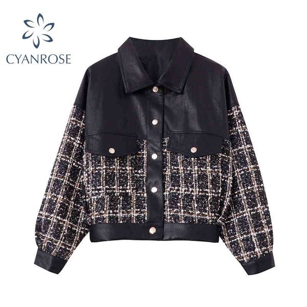 short jacket for women winter warm clothes casual vintage single breasted patchwork pu leather jackets female outerwear 210417, Black;brown
short jacket for women winter warm clothes casual vintage single breasted patchwork pu leather jackets female outerwear 210417, Black;brown