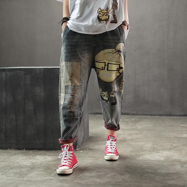 women spring autumn fashion brand vintage cartoon dog little girl print denim jeans female casual frayed harem pants trousers women's, Blue
women spring autumn fashion brand vintage cartoon dog little girl print denim jeans female casual frayed harem pants trousers women's, Blue
