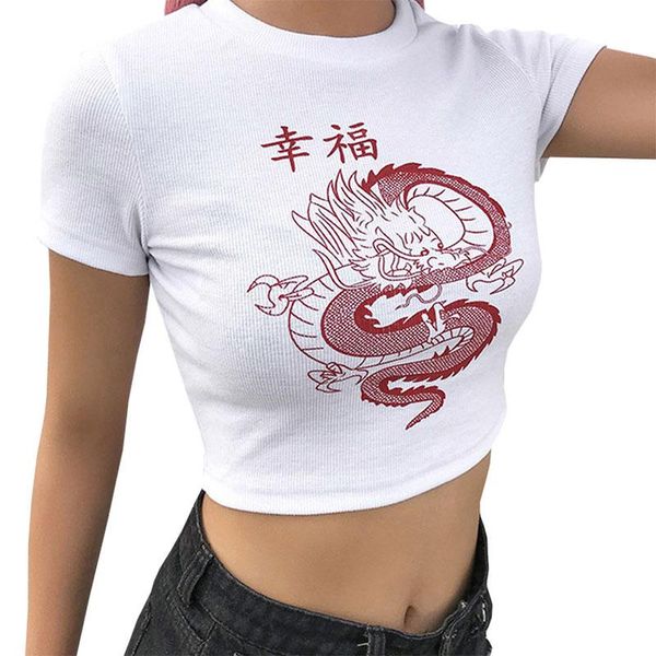women's t-shirt s-3xl women summer harajuku t shirt dragon print o neck short sleeve crop casual slim tee camisa mujer femme, White
women's t-shirt s-3xl women summer harajuku t shirt dragon print o neck short sleeve crop casual slim tee camisa mujer femme, White