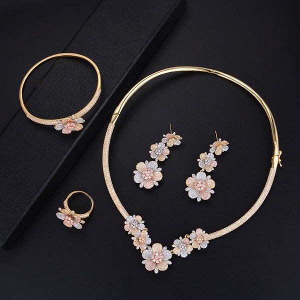 earrings & necklace vivid trendy wedding jewelry sets flower shape rings bracelet micro cubic zirconia for women, Silver
earrings & necklace vivid trendy wedding jewelry sets flower shape rings bracelet micro cubic zirconia for women, Silver